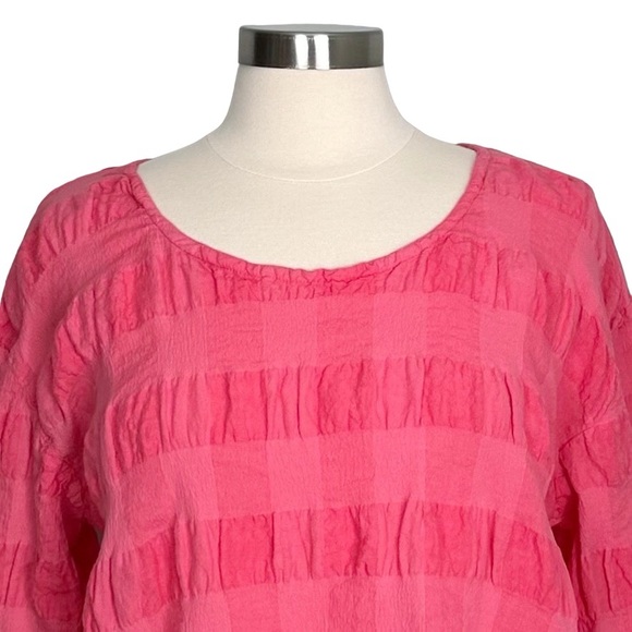 Flax Linen Blend Pucker Top In Pink Oversized Lagenlook Size S - Picture 3 of 11